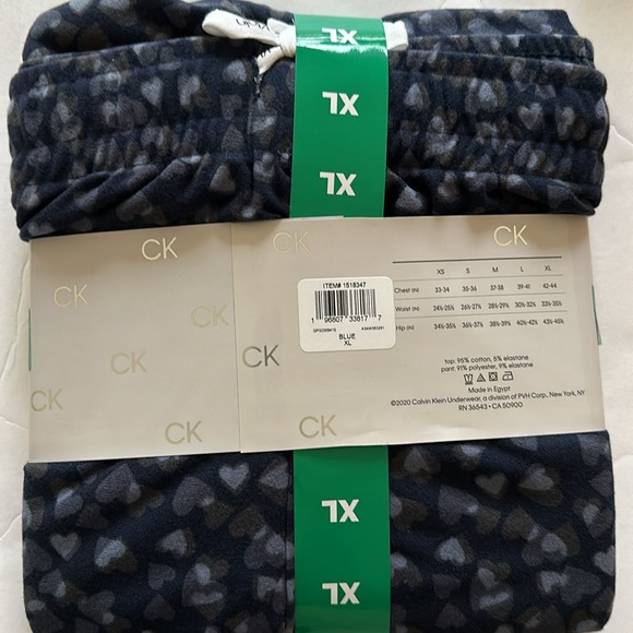 Calvin Klein Women’s Pants Crew Neck Heart Blue Pajama Set Nwt - Picture 6 of 6